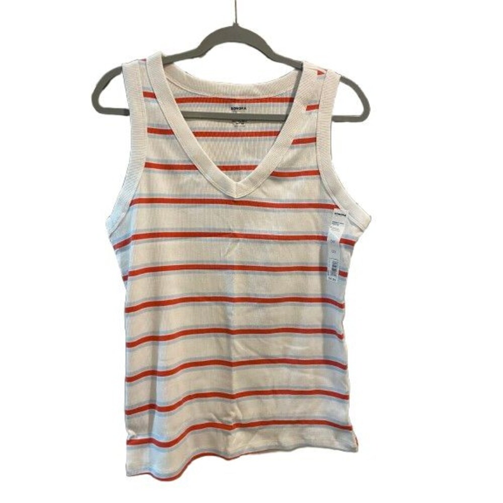 Women's 0X Tank Top Ribbed V-neck Sonoma Stripe Pullover Sleeveless